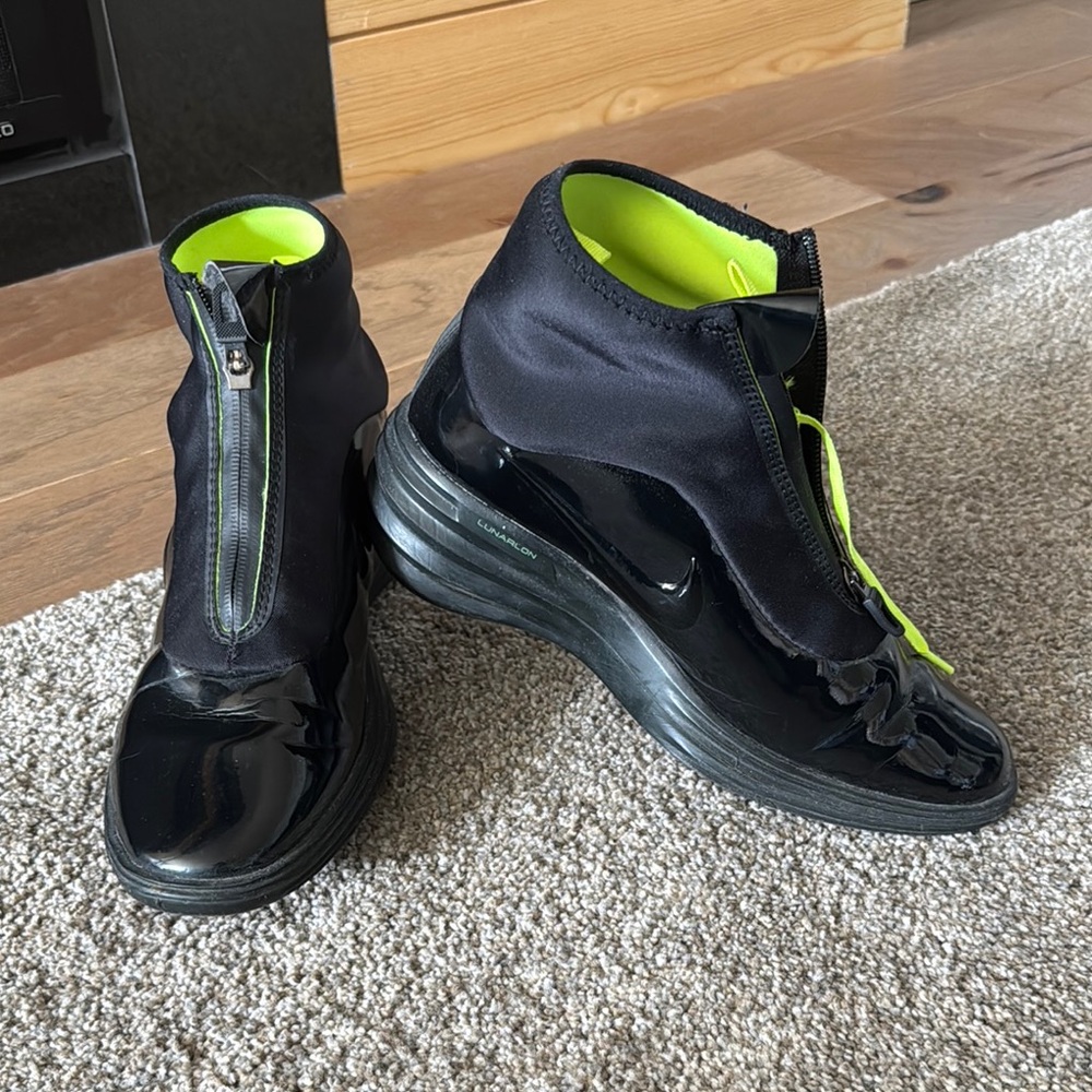 Black and Neon Green High-Top Nike Lunarlon Sneakers